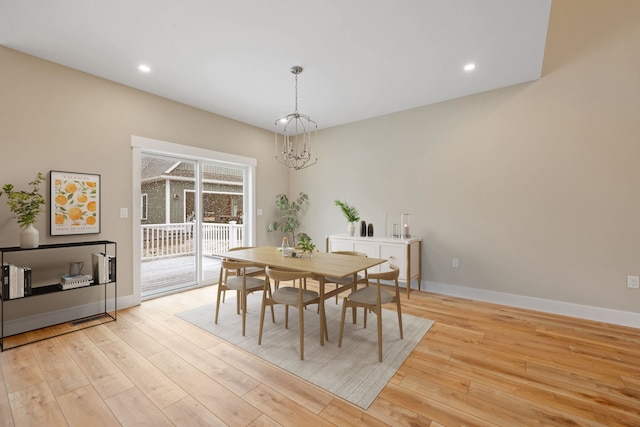 276 Sterling Dr, Laconia, NH 03246 - dining room featuring light wood-style floors, a chandelier, baseboards, and recessed lighting