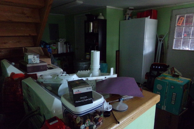 interior space featuring white refrigerator
