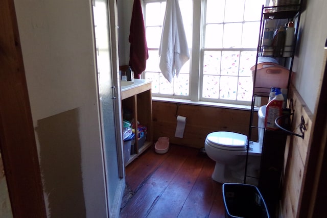 bathroom featuring hardwood / wood-style flooring and toilet
