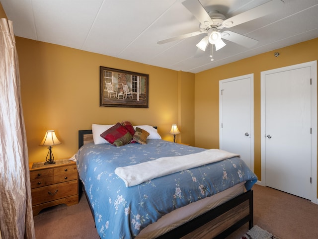 bedroom featuring carpet floors and ceiling fan