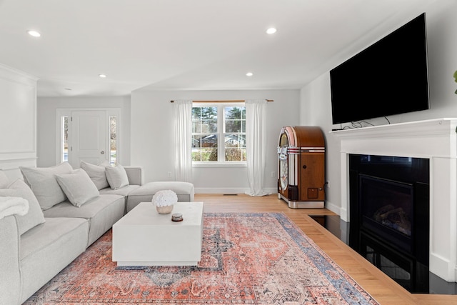 living room with light wood-type flooring