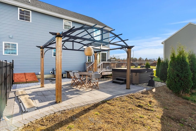 view of patio featuring a pergola and a hot tub