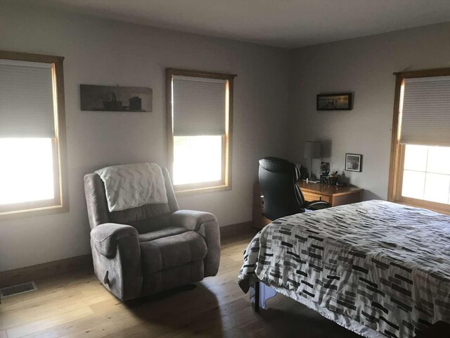 bedroom with light hardwood / wood-style floors