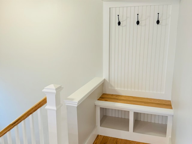 mudroom with hardwood / wood-style floors