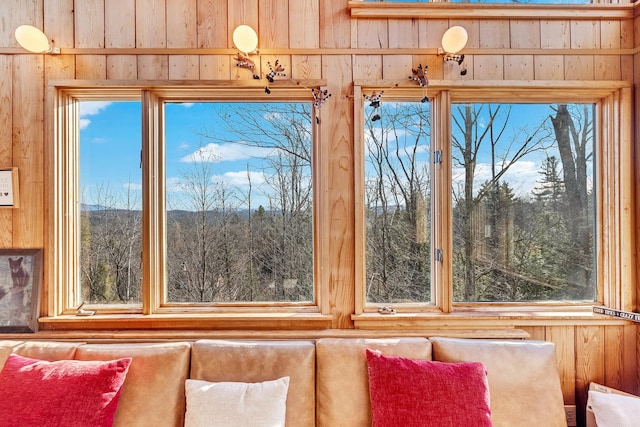 room details featuring wooden walls