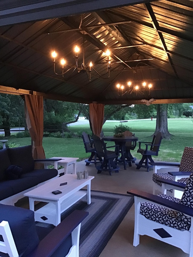 view of patio featuring a gazebo and an outdoor living space