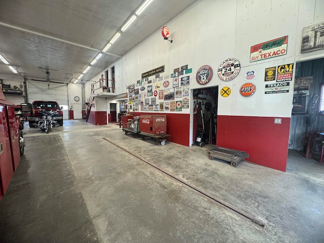 garage featuring a workshop area