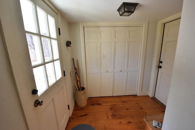 doorway to outside with light hardwood / wood-style floors and plenty of natural light