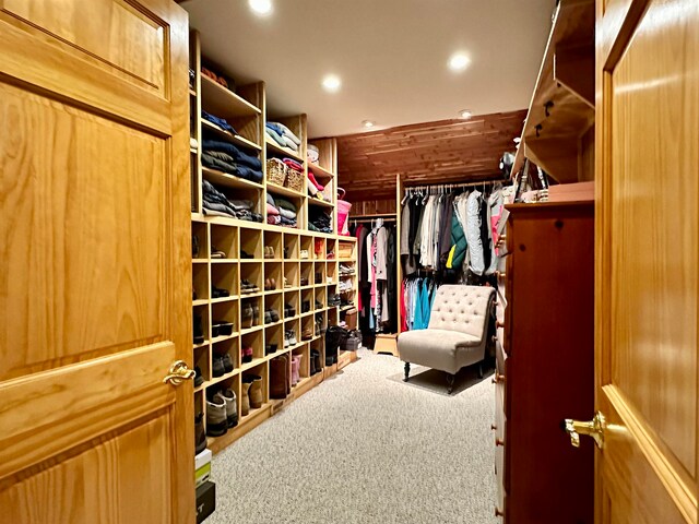 spacious closet featuring carpet flooring