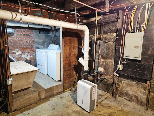 utilities featuring electric panel and washer and dryer