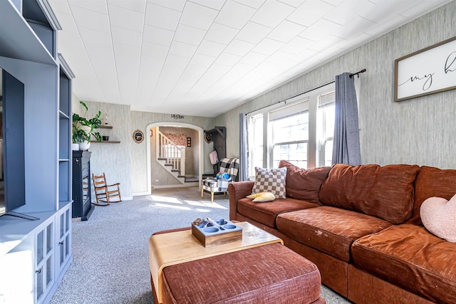 living room featuring carpet