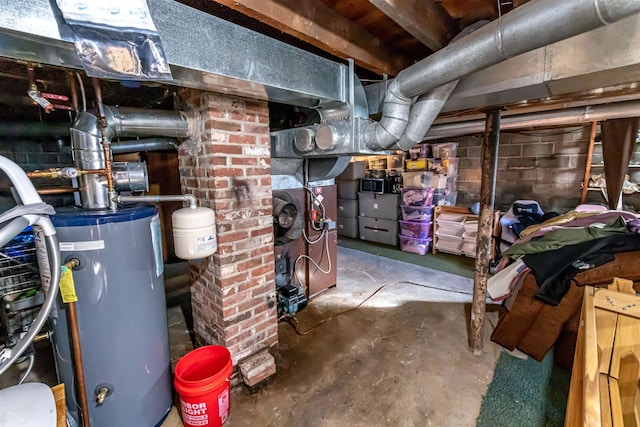 basement featuring gas water heater