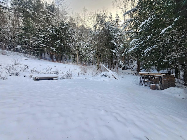 view of yard layered in snow