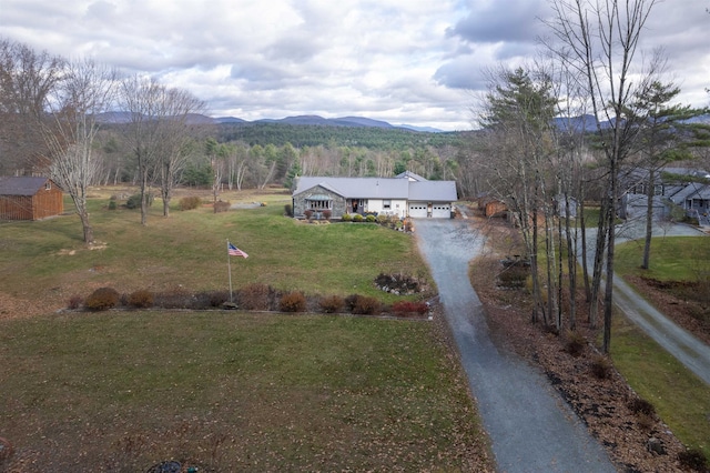 bird's eye view with a mountain view