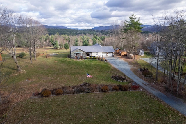 birds eye view of property with a mountain view