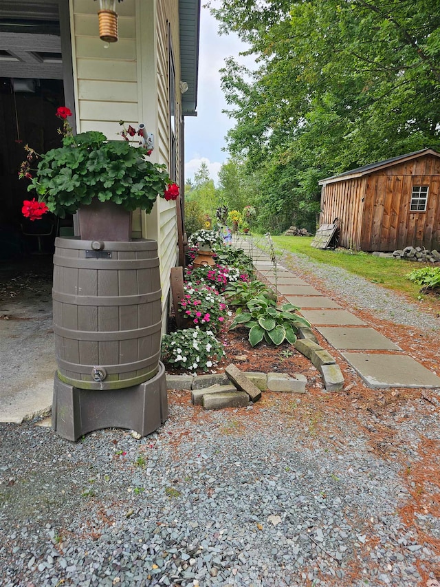 view of yard with a storage unit