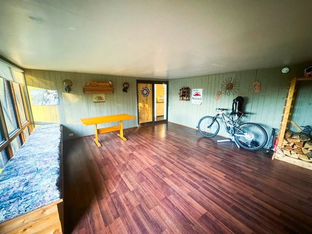 interior space featuring wooden walls and wood-type flooring