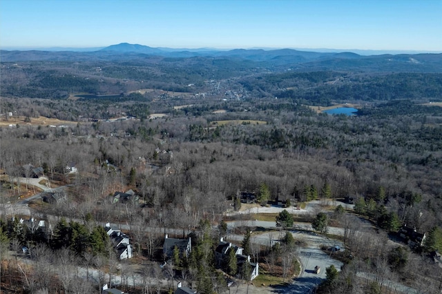 drone / aerial view featuring a mountain view