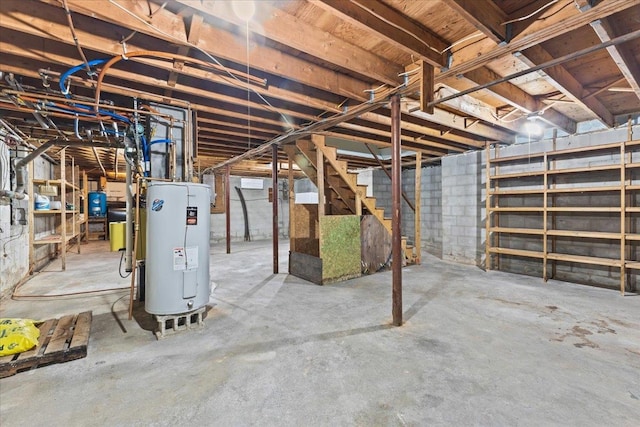 basement featuring water heater