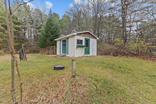 view of outbuilding with a yard