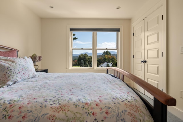 bedroom featuring a closet and carpet floors