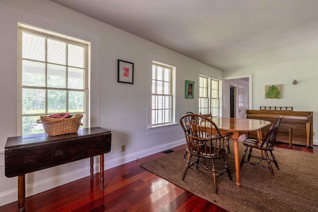 dining space featuring a healthy amount of sunlight and dark wood-type flooring