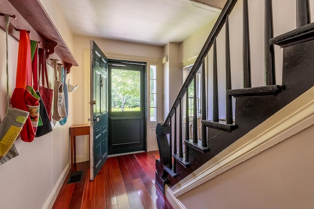 interior space with dark wood-type flooring