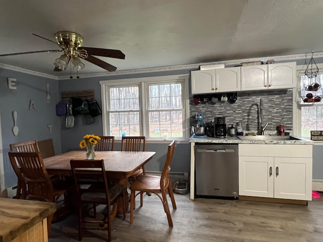 kitchen with dishwasher, white cabinetry, a healthy amount of sunlight, and sink