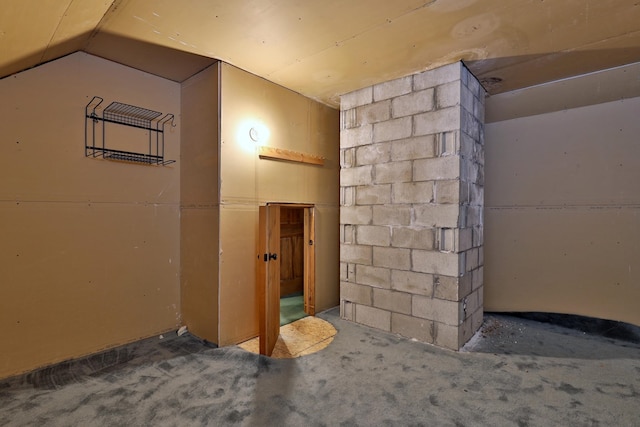 basement featuring carpet flooring