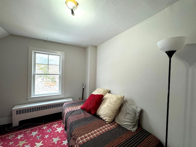 sitting room with radiator and vaulted ceiling