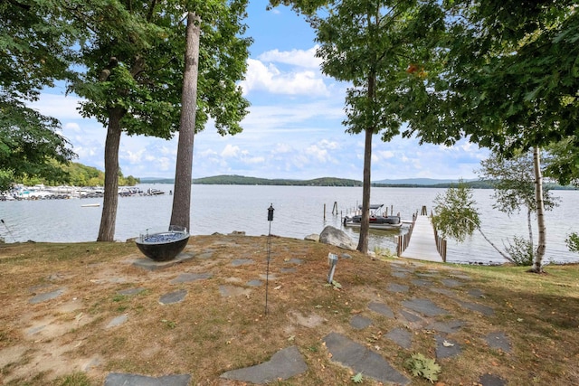 view of dock with a water view