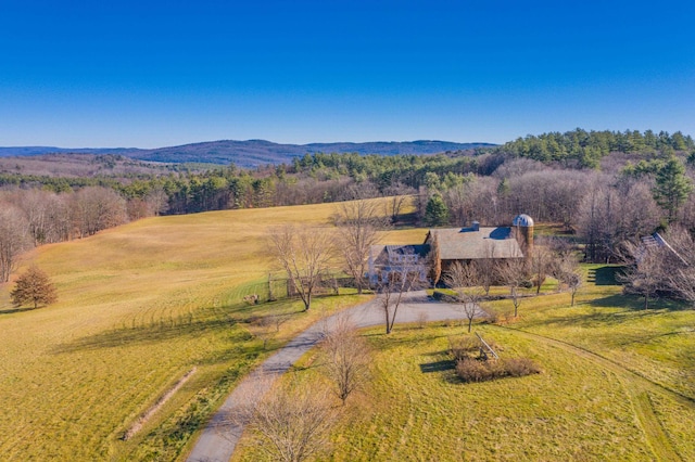 bird's eye view with a mountain view and a rural view