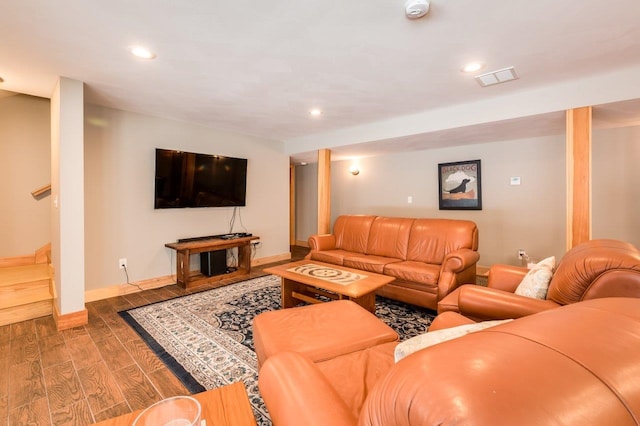 living room with hardwood / wood-style floors