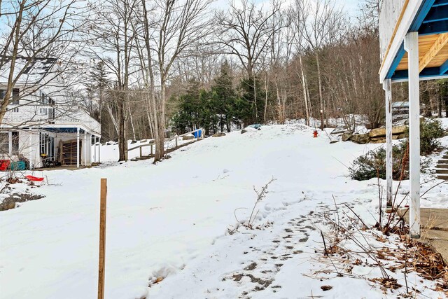 view of yard layered in snow