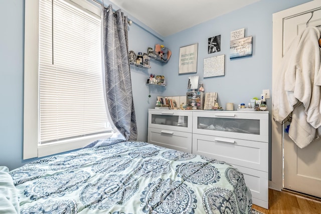 bedroom with hardwood / wood-style floors