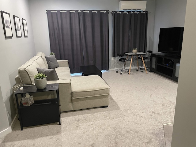 living room with carpet flooring and a wall unit AC