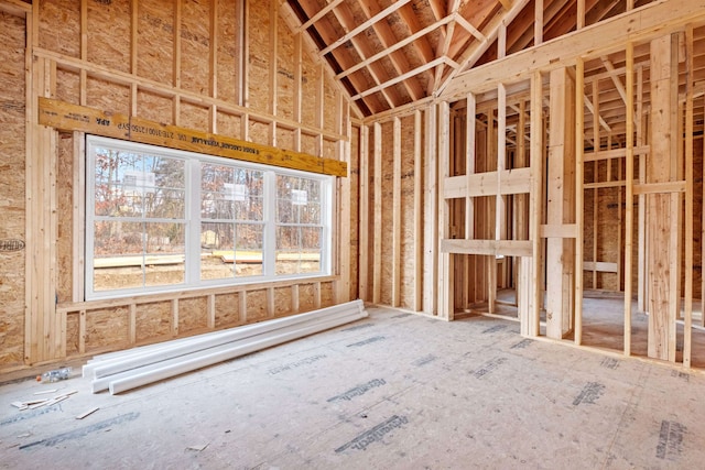 miscellaneous room with lofted ceiling