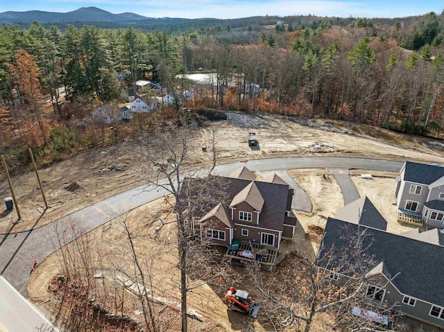 drone / aerial view featuring a mountain view