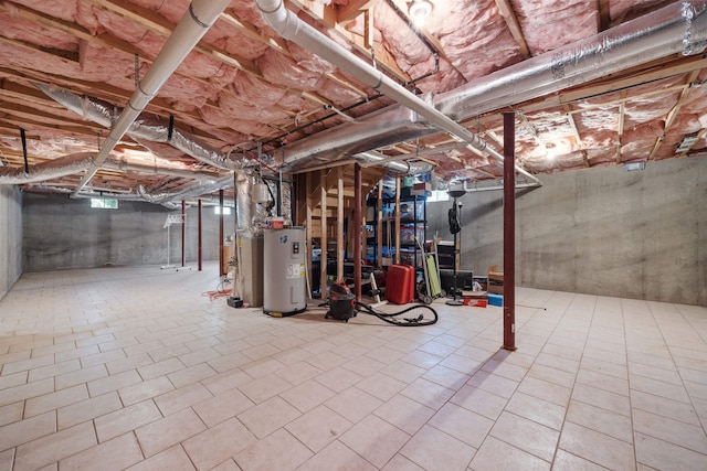 basement featuring water heater