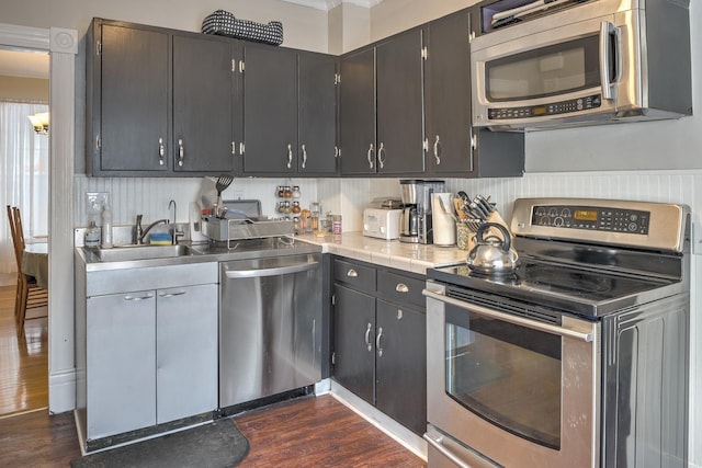 kitchen with dark hardwood / wood-style floors, sink, and stainless steel appliances