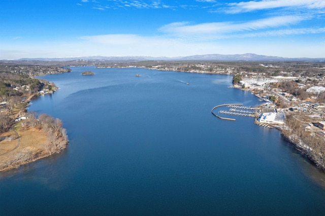 aerial view with a water and mountain view