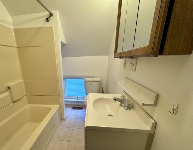 full bathroom featuring tile patterned floors, vanity, toilet, and shower / bathing tub combination