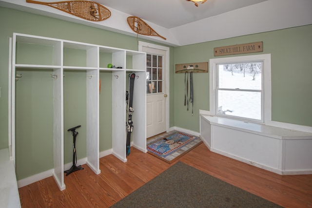 mudroom with hardwood / wood-style floors