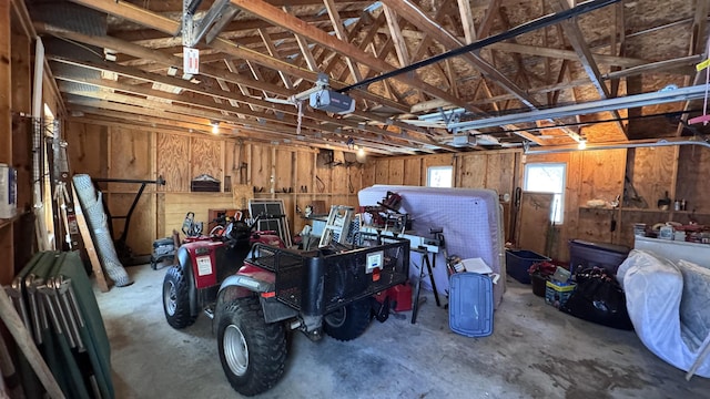 garage with a garage door opener