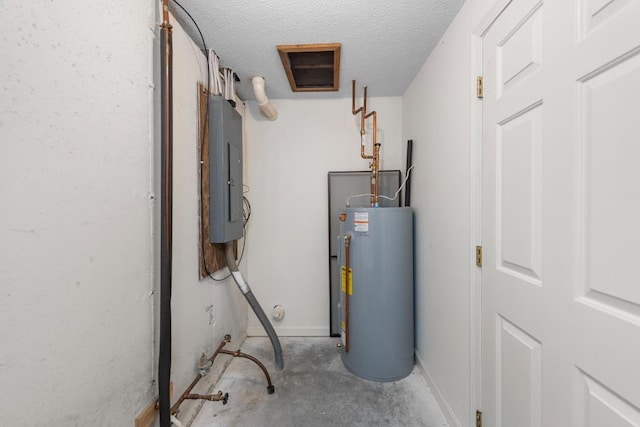 utility room featuring gas water heater and electric panel