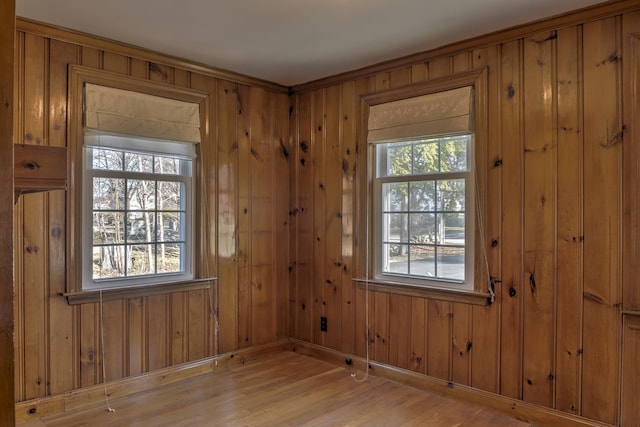 entryway featuring wood walls and light wood-type flooring