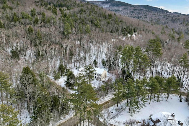 snowy aerial view featuring a mountain view