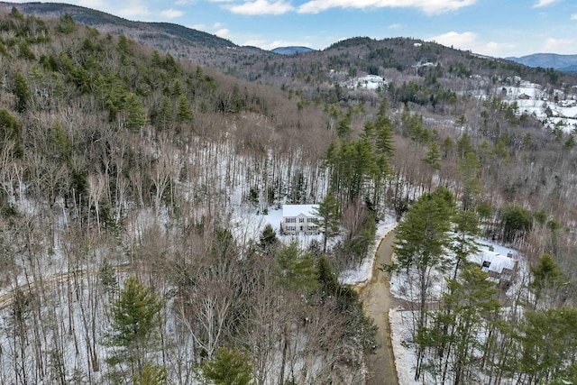 snowy aerial view featuring a mountain view