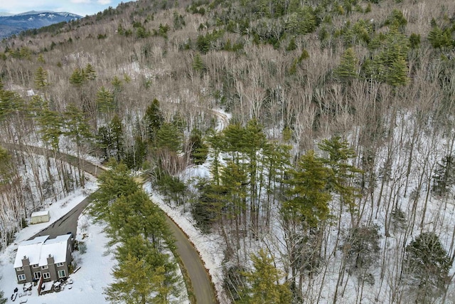 snowy aerial view featuring a mountain view