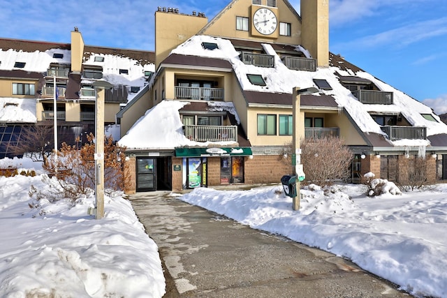 view of snow covered building